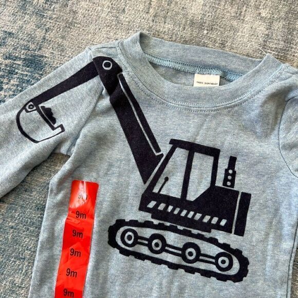 NWOT! Carter's Blue Felt Excavator Long Sleeve Body Suit 9 Months - Picture 4 of 5